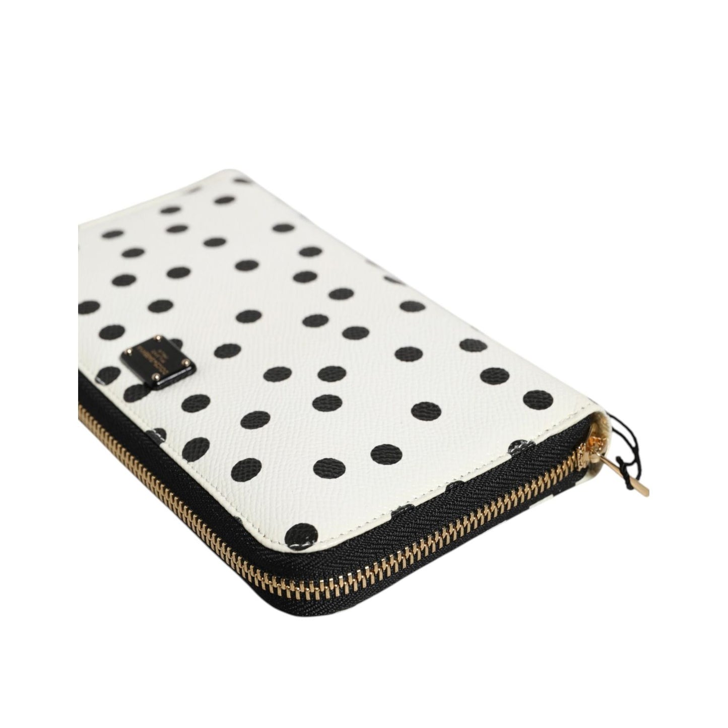 Dolce & Gabbana White Black Dotted Leather Zip Around Continental Wallet BAG4697