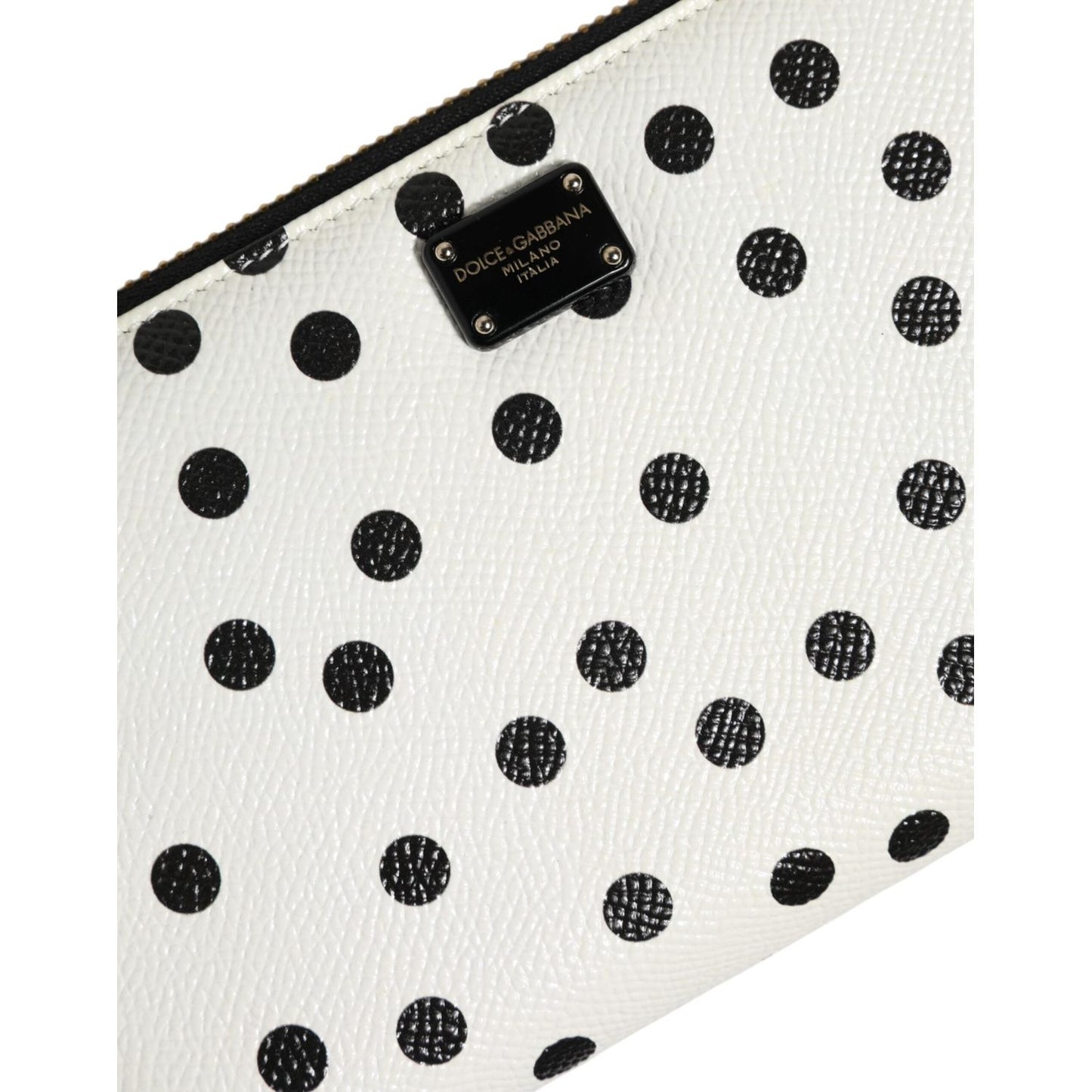 Dolce & Gabbana White Black Dotted Leather Zip Around Continental Wallet BAG4697