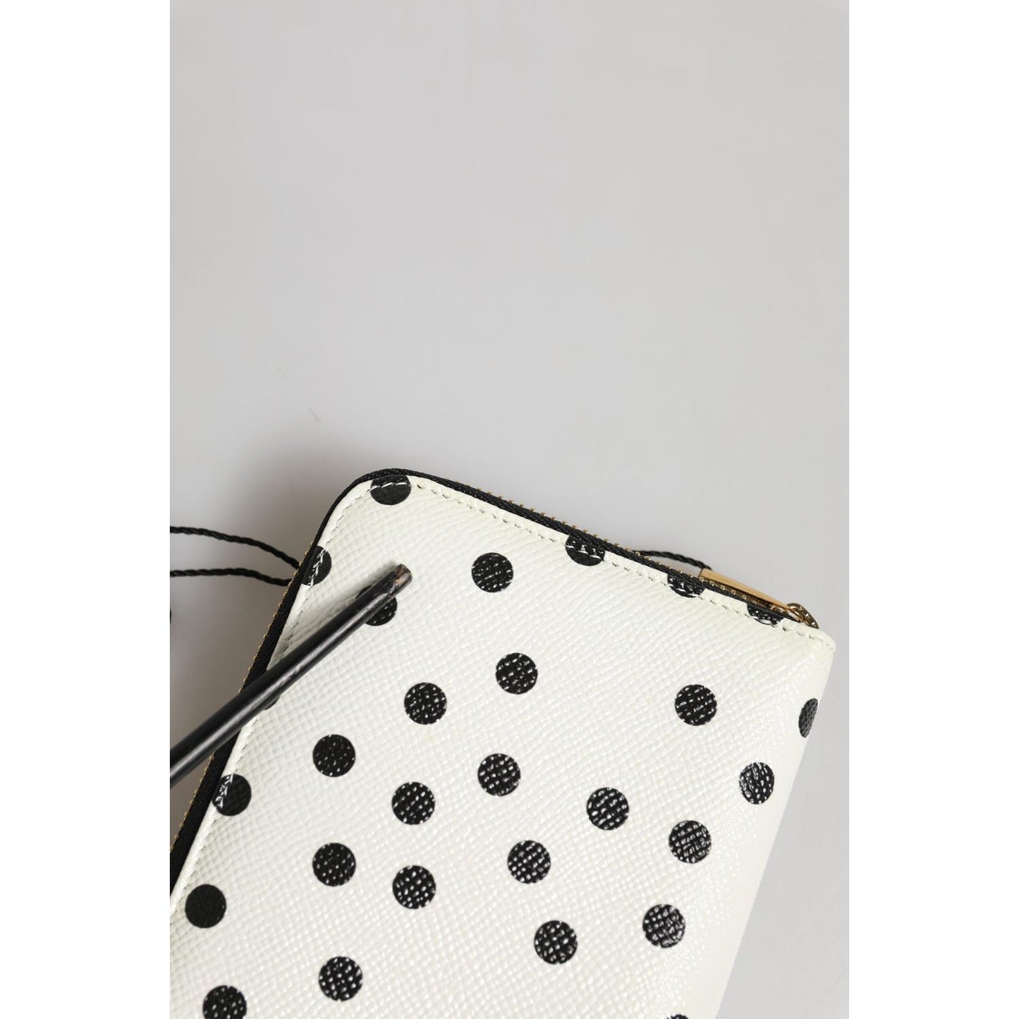 Dolce & Gabbana White Black Dotted Leather Zip Around Continental Wallet BAG4697