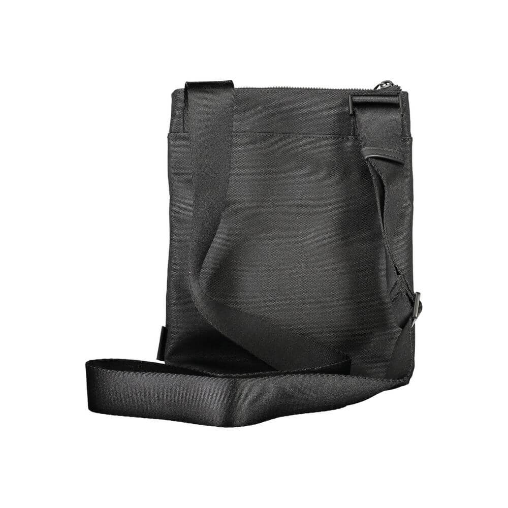 Calvin Klein Black Polyester Shoulder Bag with adjustable strap and zip closure, featuring contrasting details and recycled material.