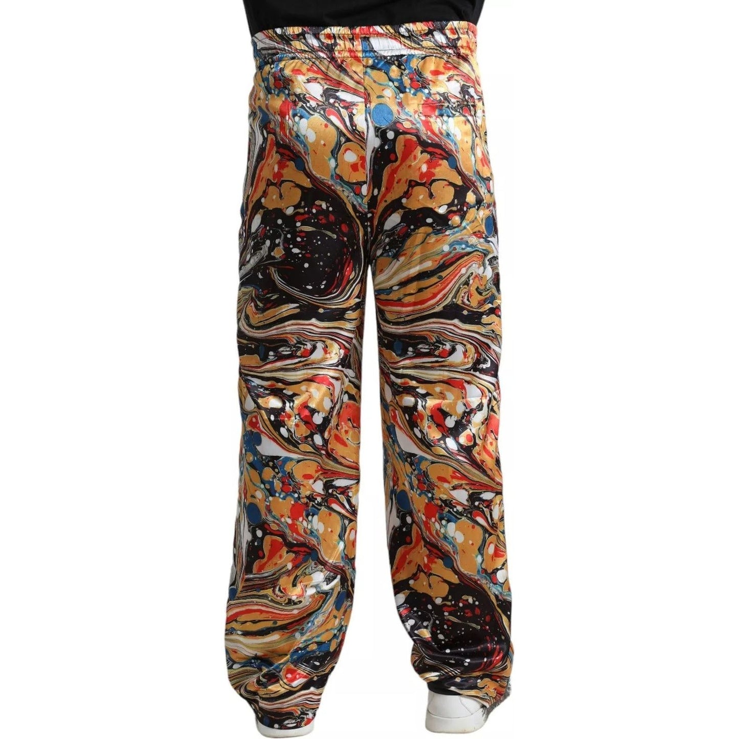 Dolce & Gabbana Multicolor Marble Print Satin Trouser Pants