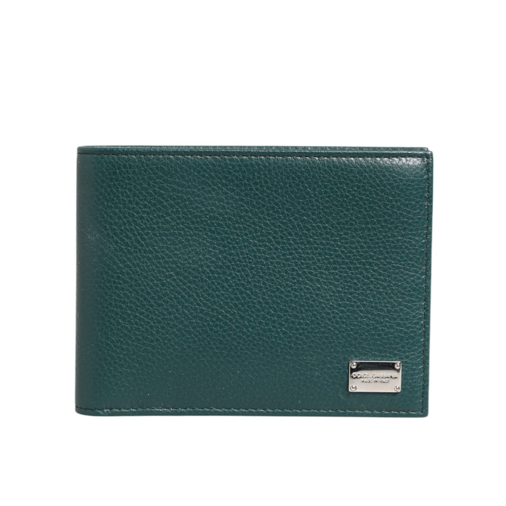 Dolce & Gabbana Green Leather DG Logo Engrave Bifold Card Holder Wallet