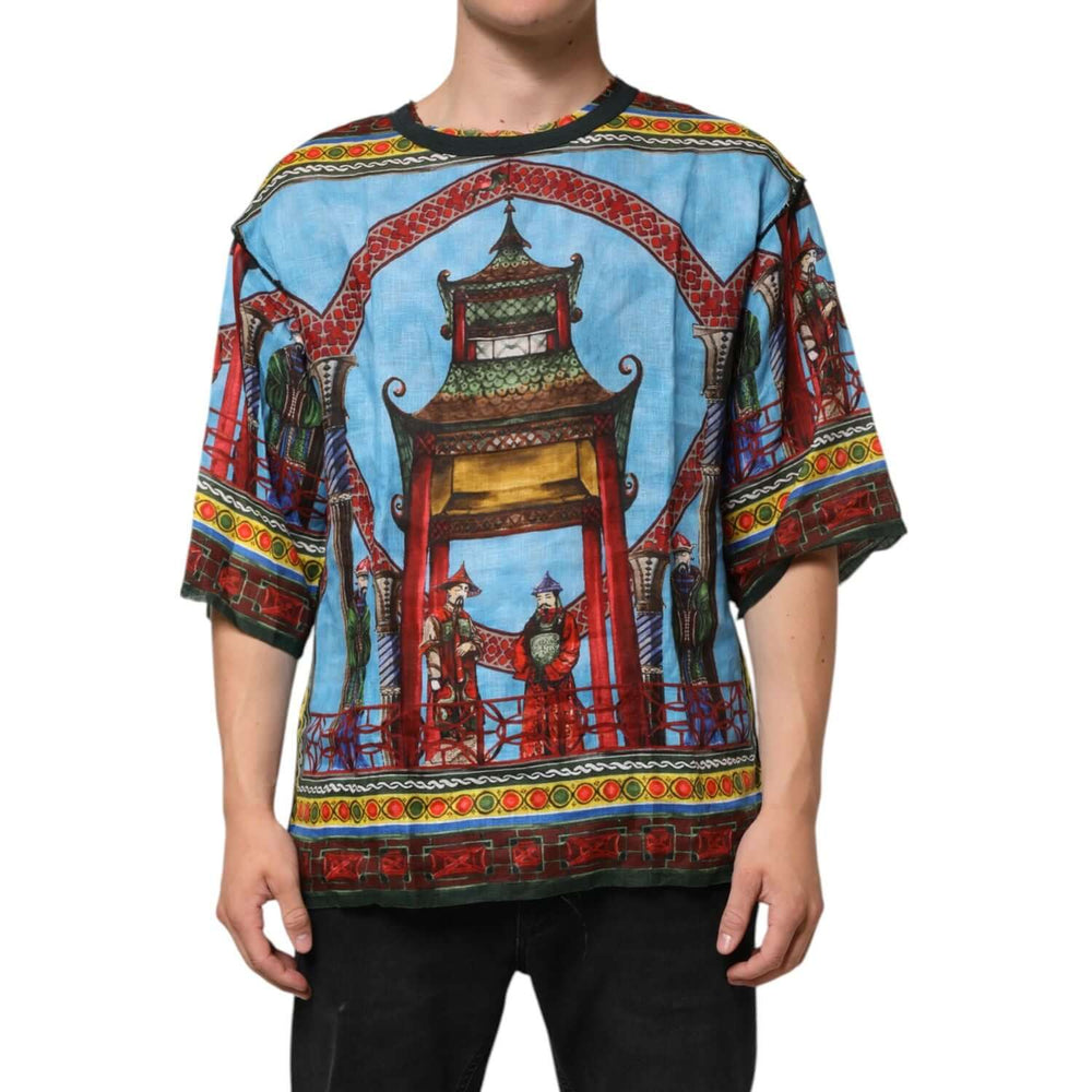Dolce & Gabbana Multicolor Cotton Linen Temple Print T-shirt