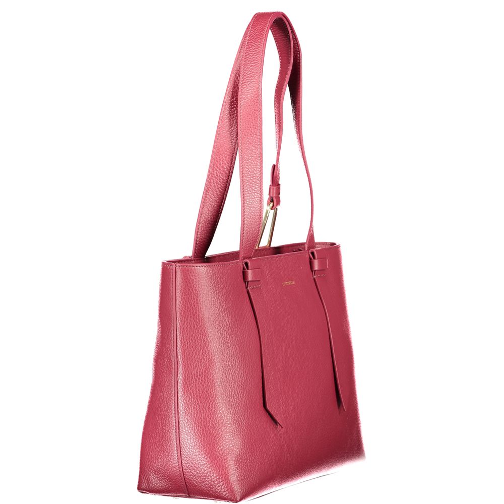 Coccinelle Purple Leather Women Handbag with dual shoulder handles and zip closure, showcasing luxury and practicality.