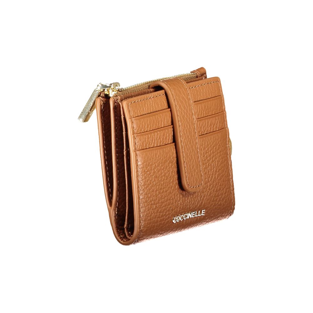 Coccinelle Brown Leather Women Wallet with card slots and coin purse, showcasing elegant design and functionality in sleek brown hue.