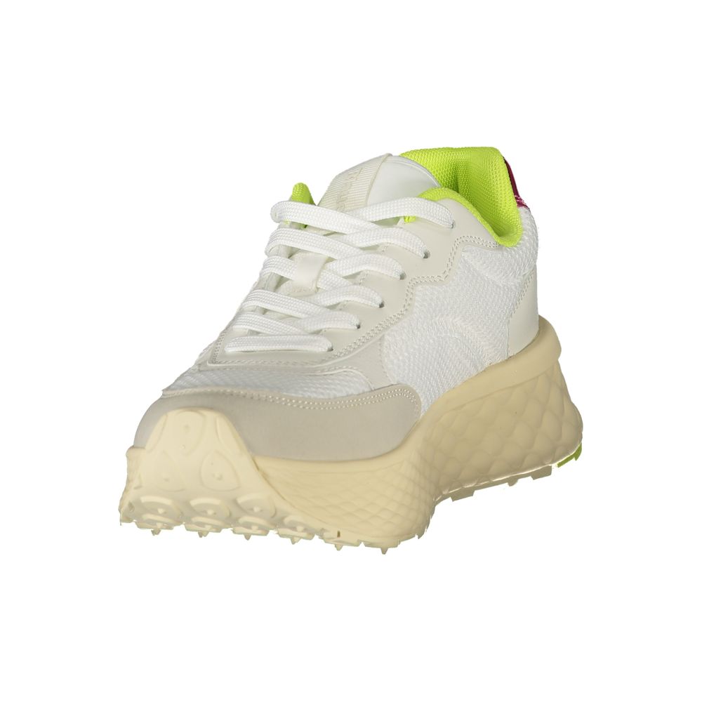 Blauer White Polyester Sneaker with green and fuchsia contrasting details and removable insole, featuring a sporty lace-up design.