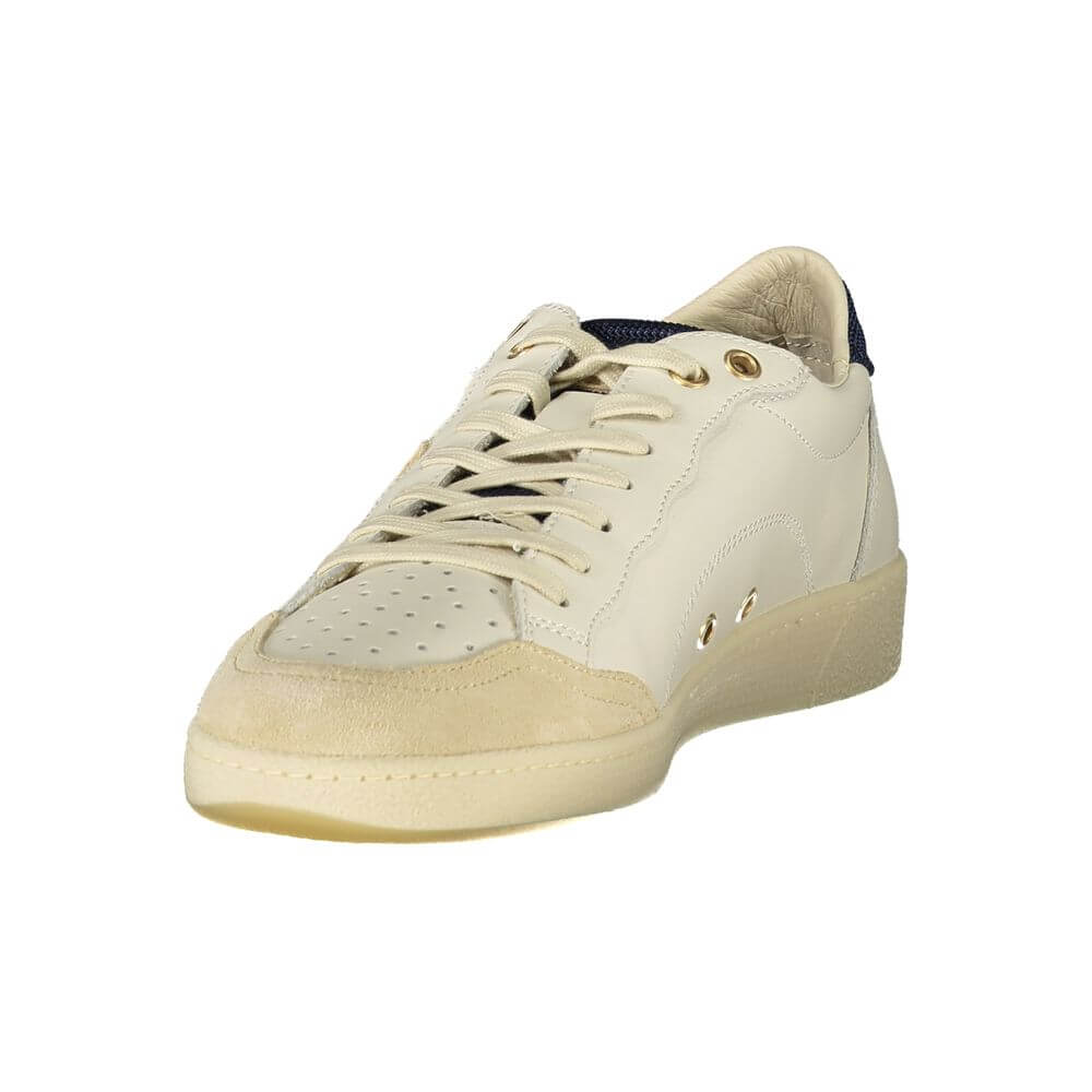 Blauer White Polyester Sneaker with blue details, laces, removable insole, and logo application.