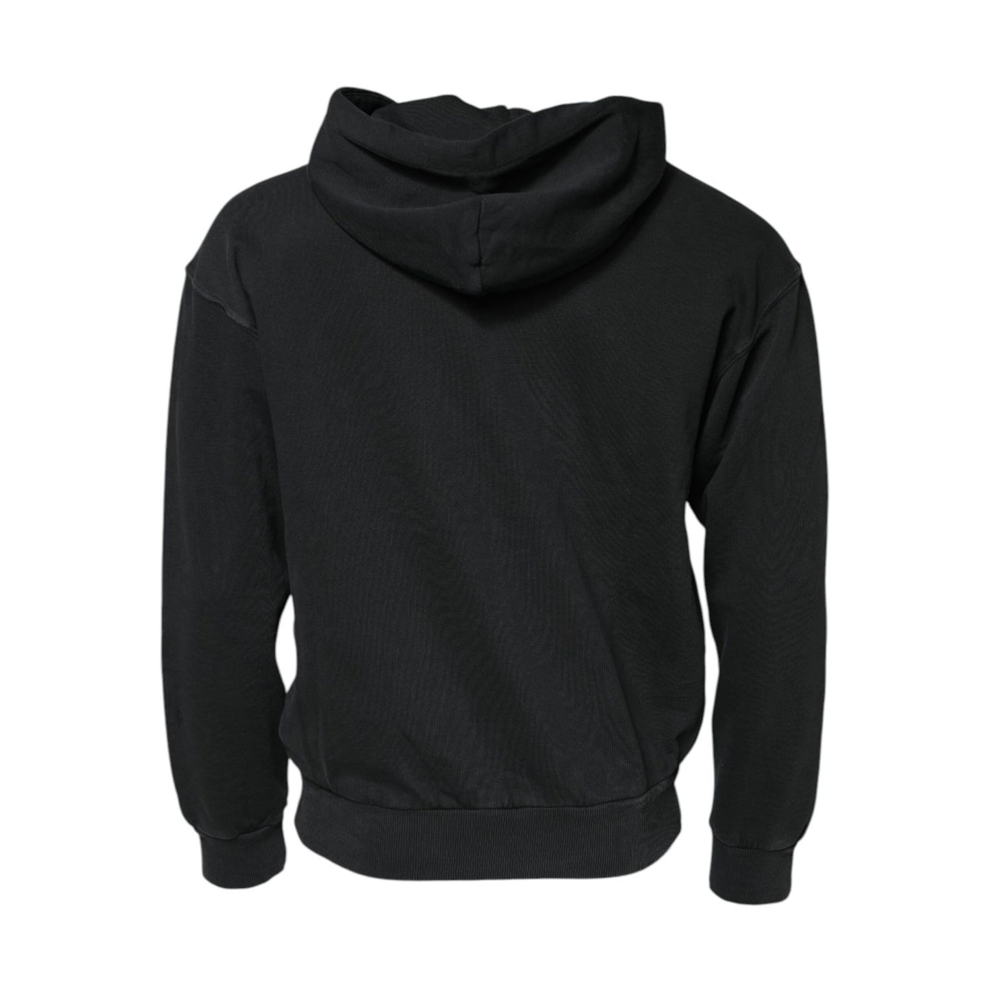 Dolce & Gabbana Black Logo FullZip Hooded Sweatshirt Sweater, rear view showcasing hood and classic black design, made of 100% cotton.