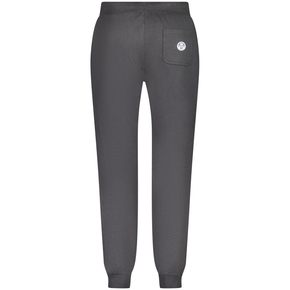 North Sails Black Cotton Pant with brushed sports design, waistband laces, 3 pockets, ankle cuffs, and logo applique.