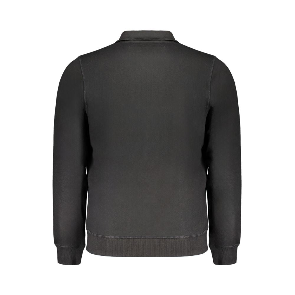 Back view of Gianmarco Venturi Black Cotton Sweatshirt, long sleeve, brushed material, zip, with contrast embroidery and 2 pockets.
