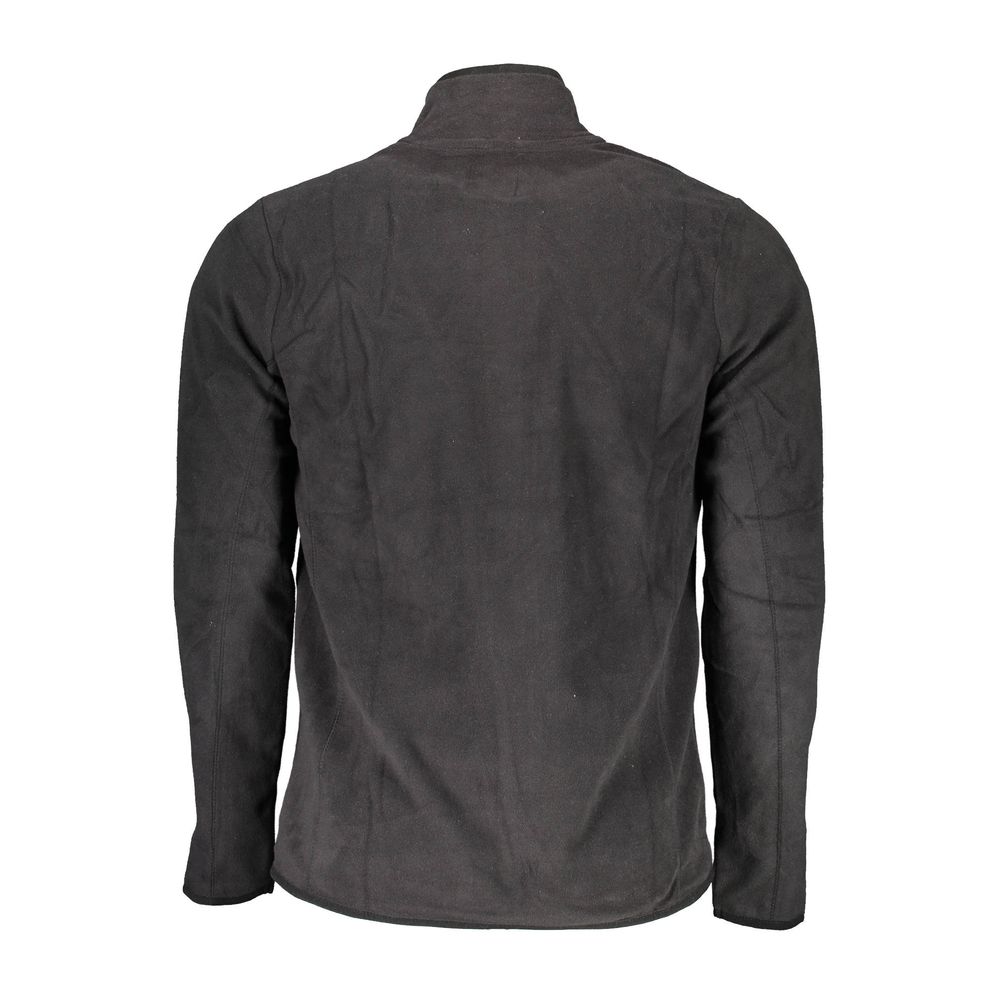 Back view of Gianmarco Venturi Black Polyester Sweatshirt featuring long sleeves, half zip, and embroidered logo.
