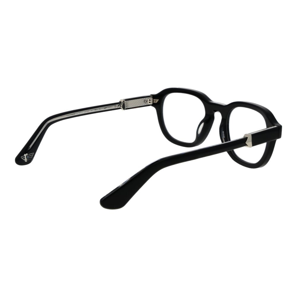 Police Black Cellulose Acetate Glasses (Frames) full-rim in black color, featuring panto style design for men.