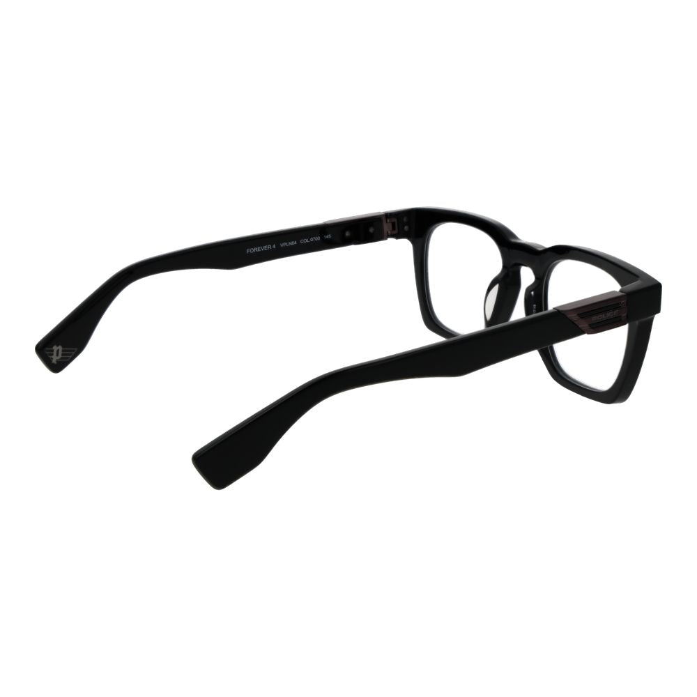 Police Black Cellulose Acetate Glasses (Frames) for men, full-rim square style, 51-22-145, demo lenses, with branded case