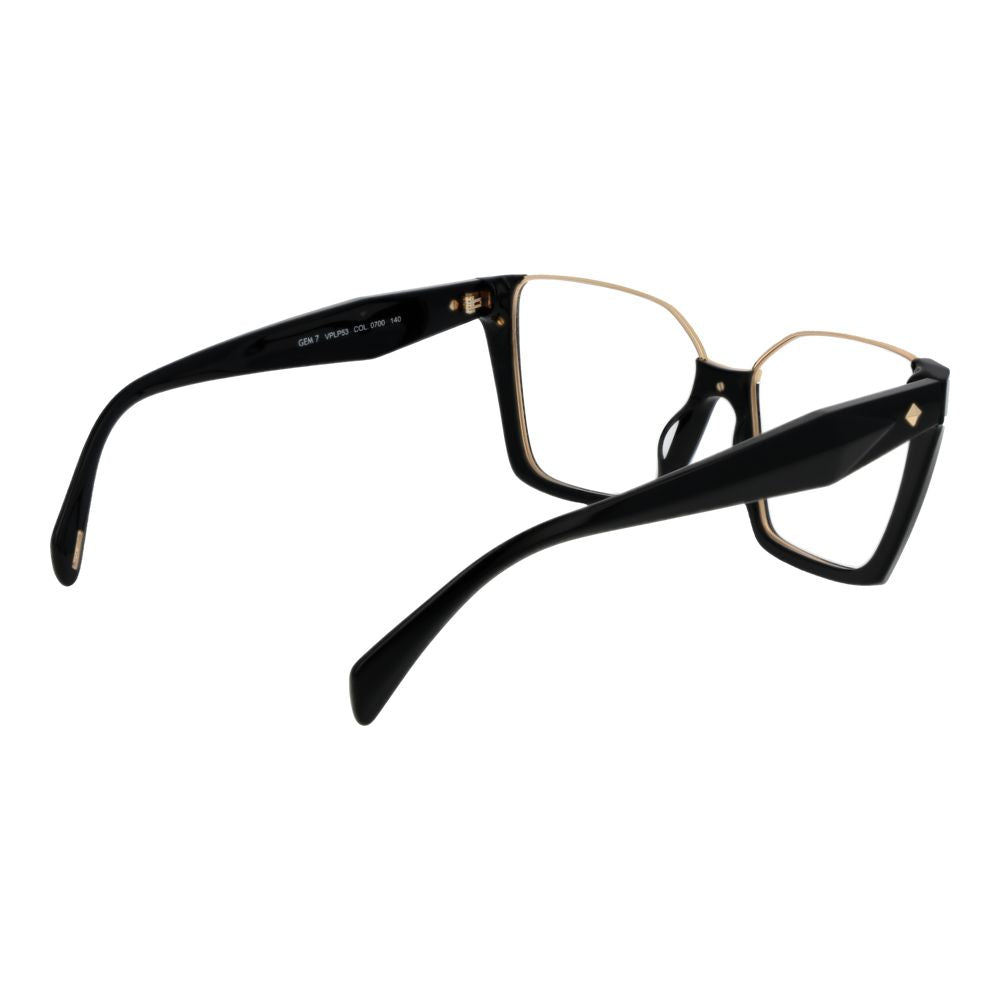 Police Black Cellulose Acetate Glasses (Frames), women's square full-rim black eyeglasses with demo lenses, size 55-14-140.