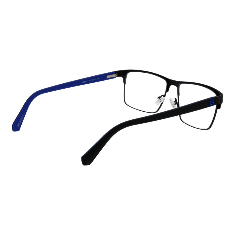 Guess Black Metal Glasses (Frames) for men, featuring a full-rim rectangle style with metal frame and demo lenses, includes branded case.