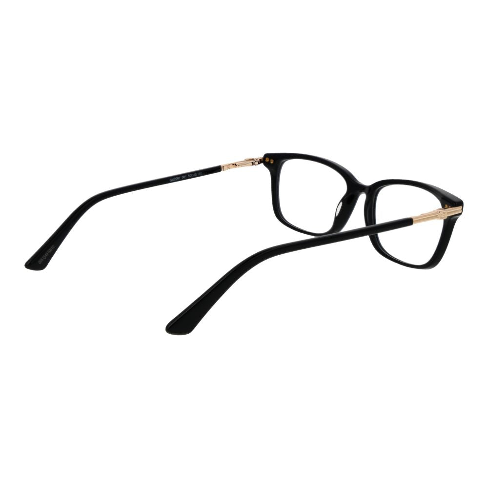 Guess Black Acetate Glasses (Frames) - women's full-rim rectangular black acetate frames with demo lenses, spring hinge, and branded case included.