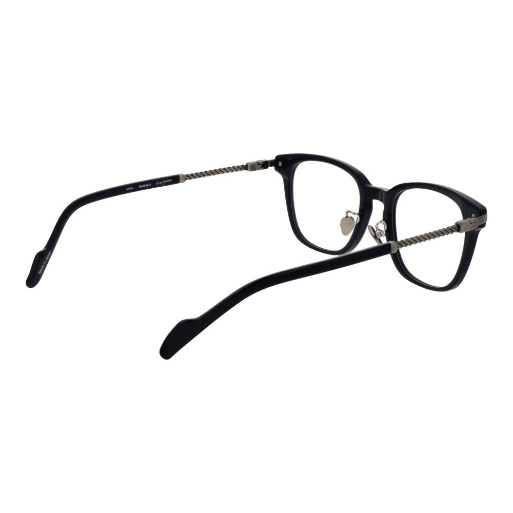 Yohji Yamamoto Blue Metal & Plastic Glasses (Frames) in rectangle style, unisex design, full-rim with blue frame, includes soft case.