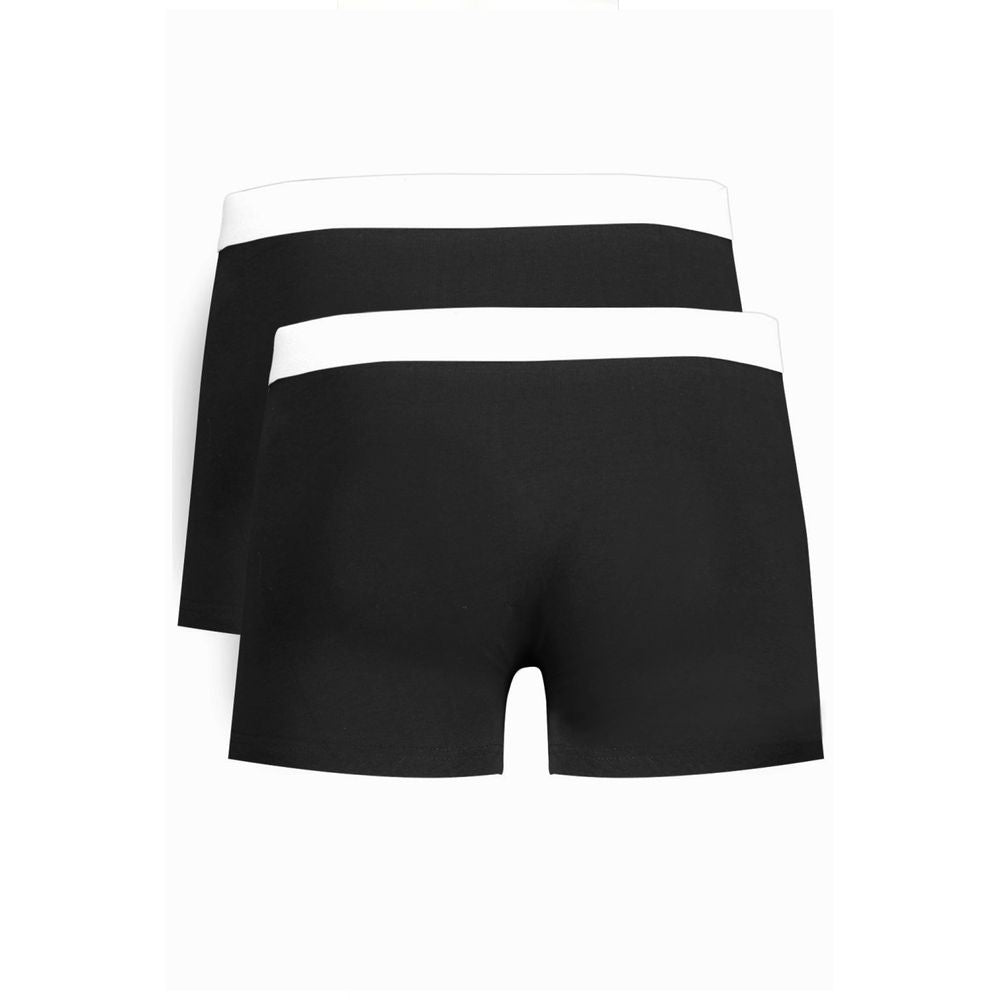 Trussardi Black Cotton Underwear boxer parigamba bi-pack with elastic waistband and logo print, basic design.