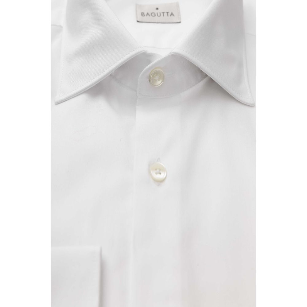Bagutta White Cotton Top for men, solid pattern, long sleeves, button fastening, 100% cotton.