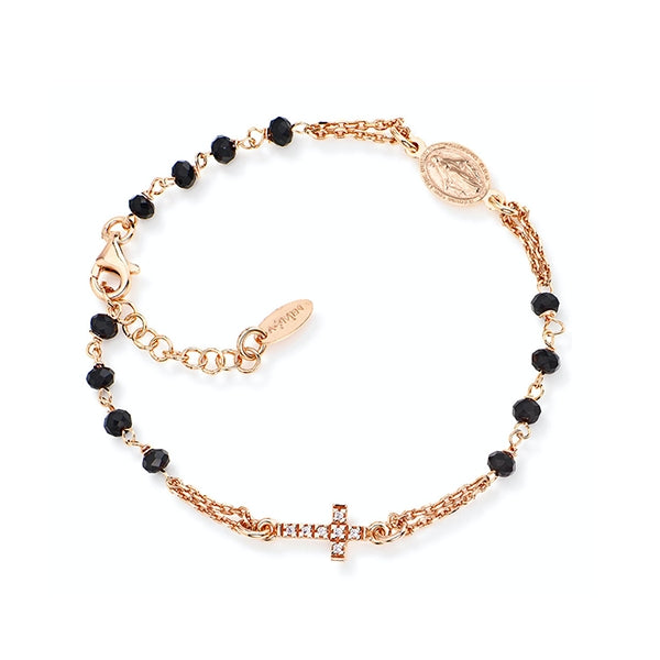 AMEN JEWELRY Mod. BRORNZ3 silver 925 bracelet, Italian crafted with black beads and cross, in official packaging.