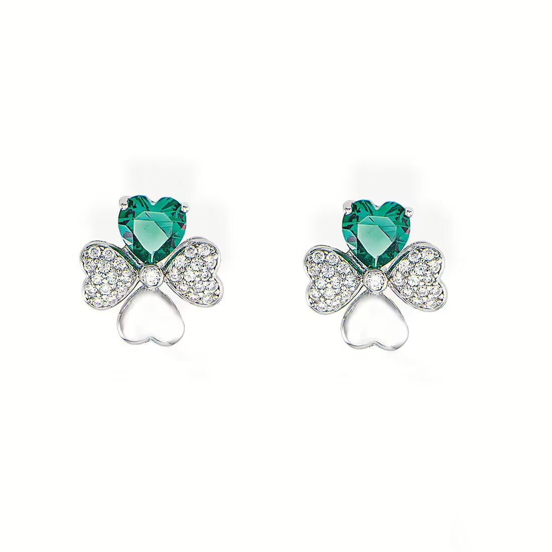 AMEN JEWELRY Mod. EQUBV green heart and crystal earrings on a white background