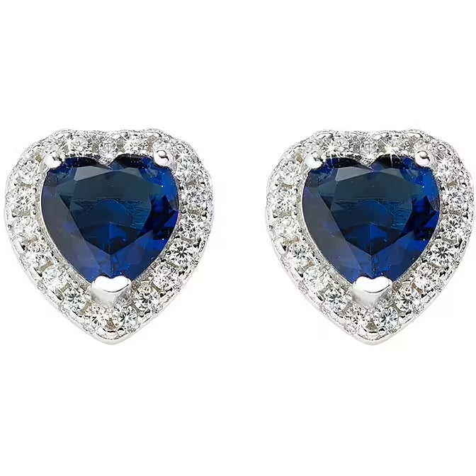 AMEN JEWELRY Mod. ORTICBBL heart-shaped blue gemstone earrings with crystal border