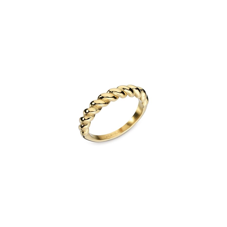 Alt Tag: A gold twisted band ring from AN JEWELS JEWELRY Mod. AAC.R05Y-8 displayed on a white background.