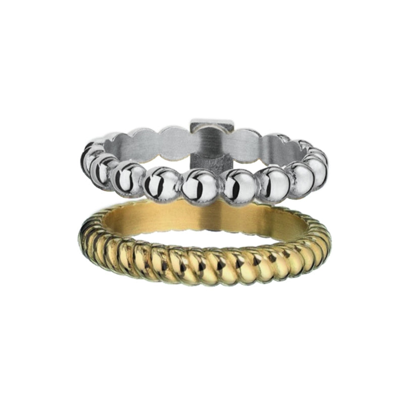 AN JEWELS JEWELRY Mod. AR.R2NS04SY-7 featuring a silver and gold-toned ring set with intricate designs.