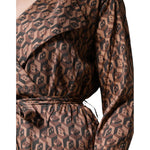 Ballantyne Brown Printed Long Sleeves V-neck Wrap Midi Dress DR81485-40