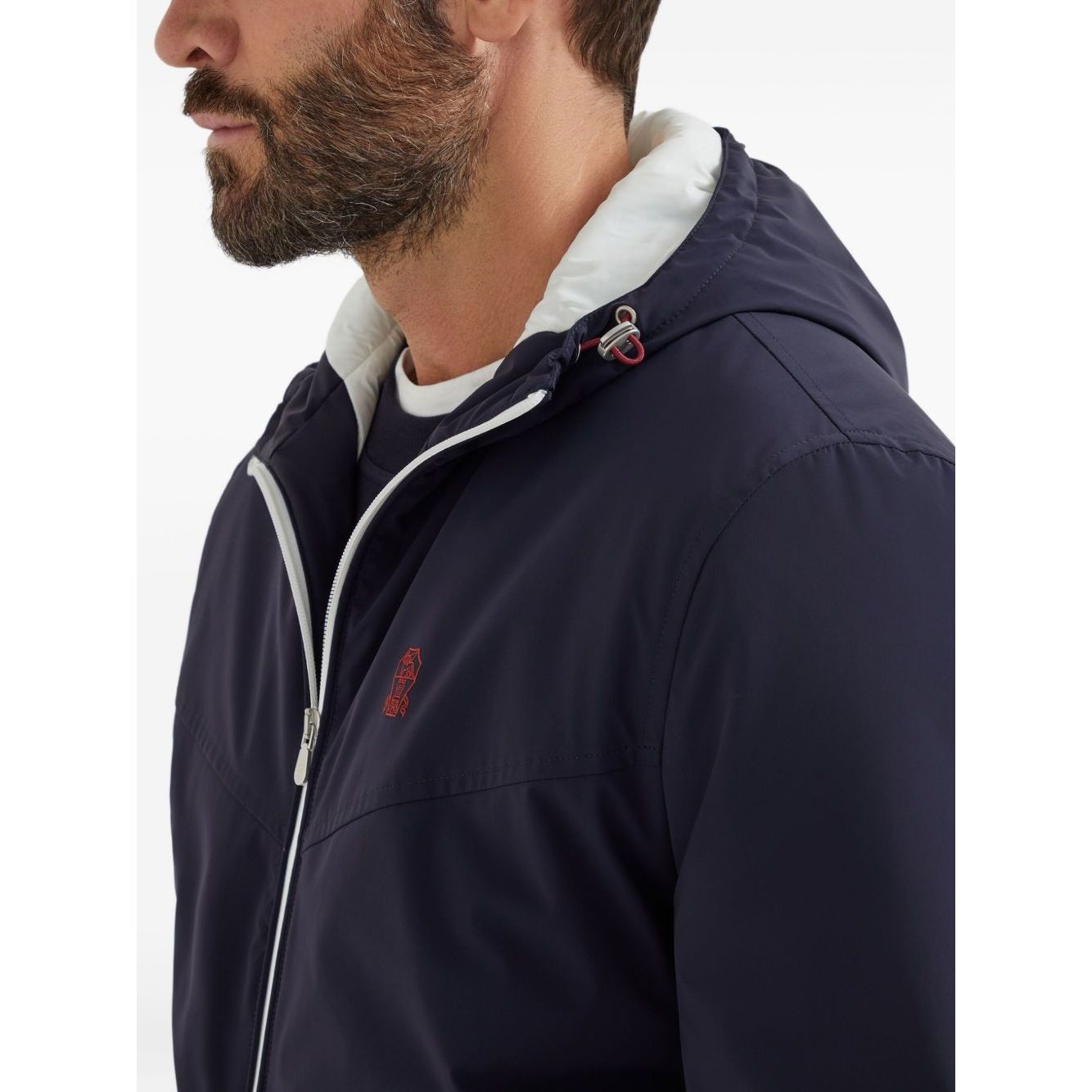 Brunello Cucinelli Bonded nylon hooded vest with Thermore padding and logo Jackets