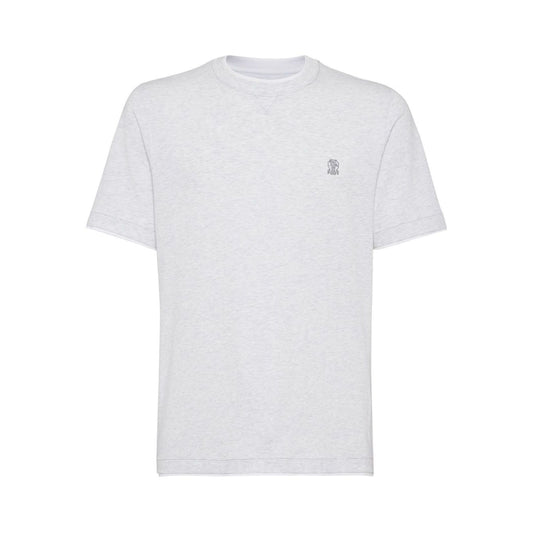 Brunello Cucinelli Cotton jersey crew neck T-shirt with logo and faux-layering Topwear