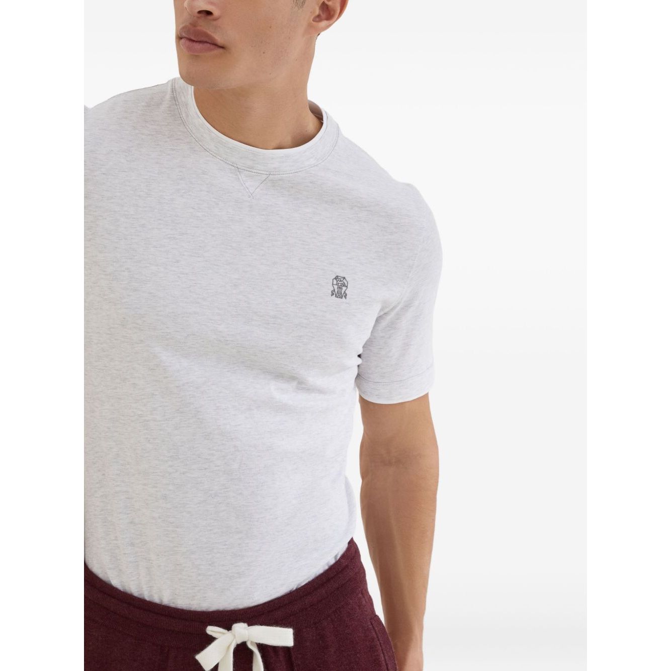 Brunello Cucinelli Cotton jersey crew neck T-shirt with logo and faux-layering Topwear