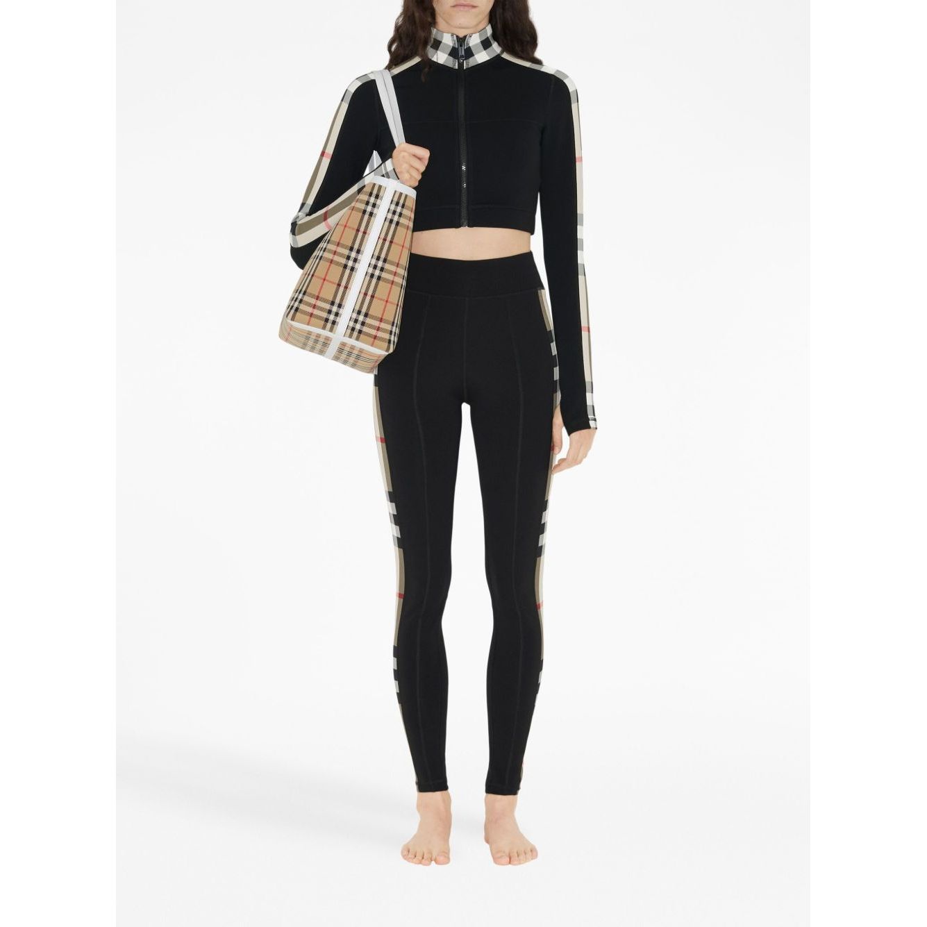 Burberry Stretch jersey leggings with Check finishes Trousers