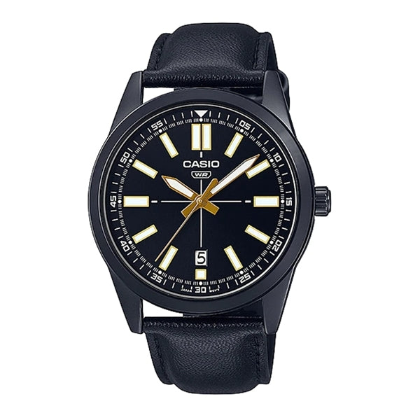 CASIO COLLECTION Mod. CASUAL DATE - LEATHER. FULL BLACK WATCHES