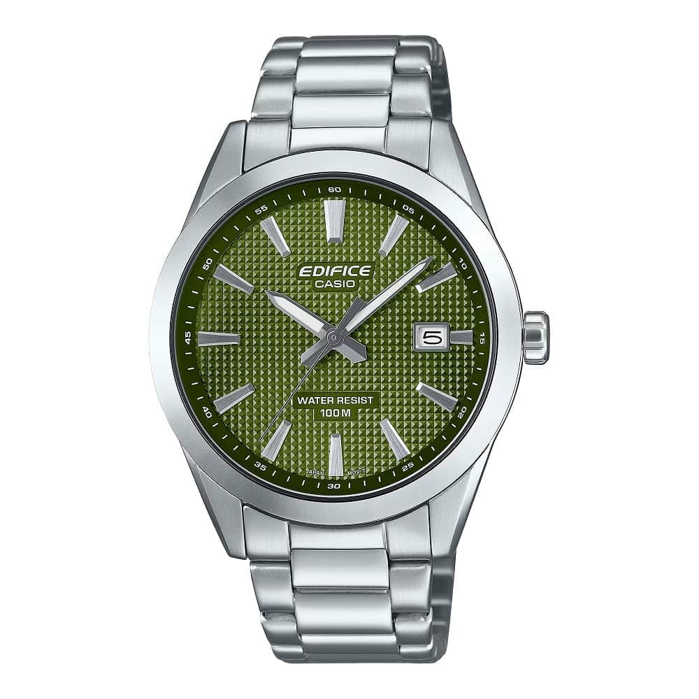 CASIO EDIFICE Mod. CLASSIC DATE - GREEN wristwatch, stainless steel case, green dial, quartz movement, water resistant 10 ATM.