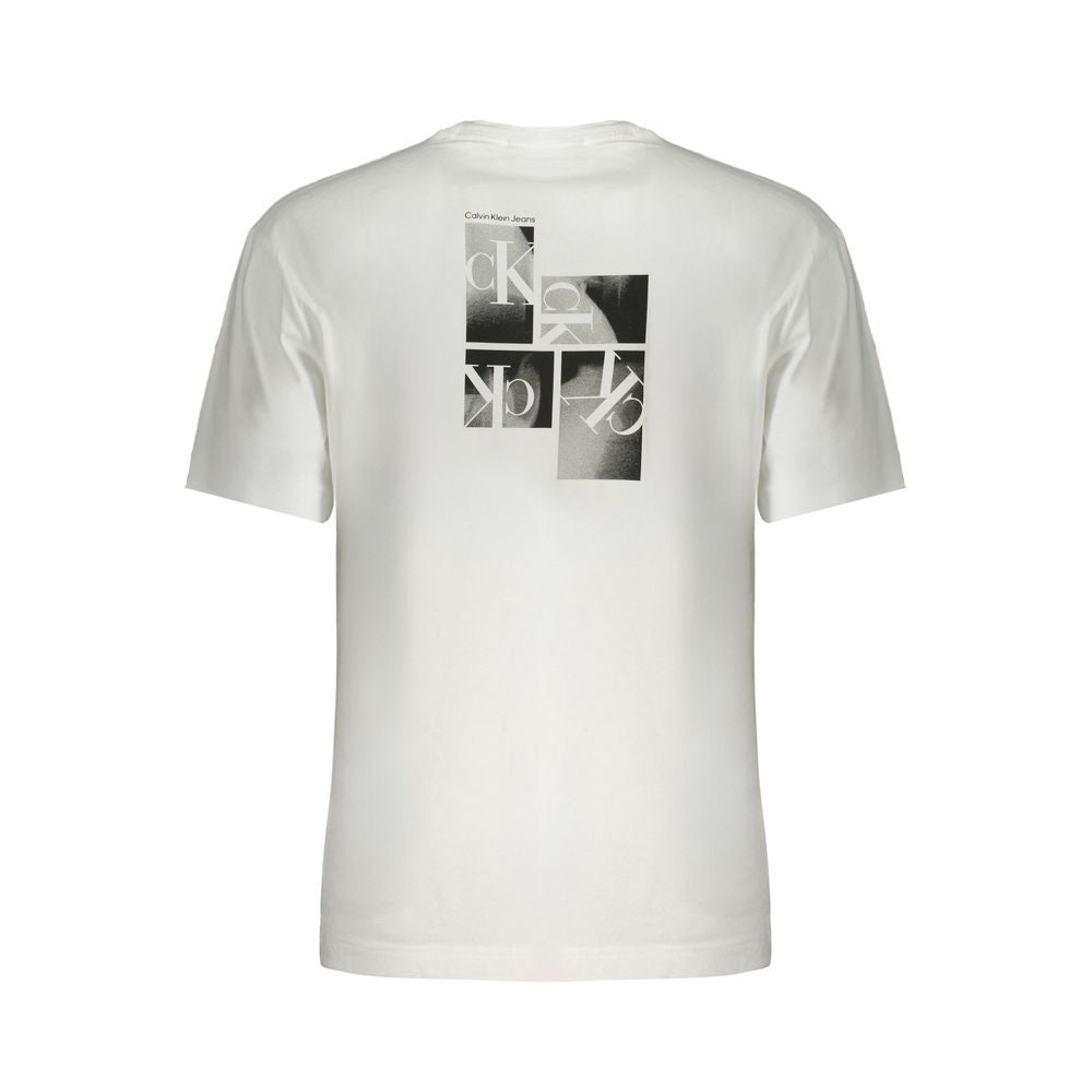 Calvin Klein White Cotton T-Shirt with logo print on back, 95% regenerative cotton, short sleeve crew neck.