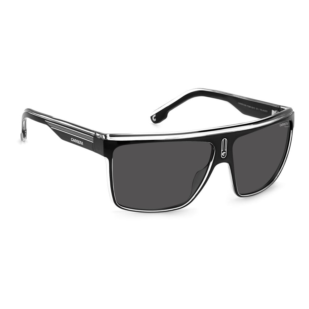 Carrera Black Injected Sunglasses with polarized gray lenses and black crystal frames, featuring modern design codes for men.