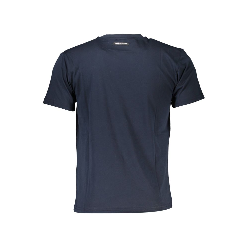 Cavalli Class Blue Cotton T-Shirt, short sleeved crew neck with logo print