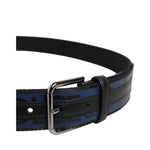 Dolce & Gabbana Black Blue DG Logo Silver Metal Buckle Belt BEL9600-95