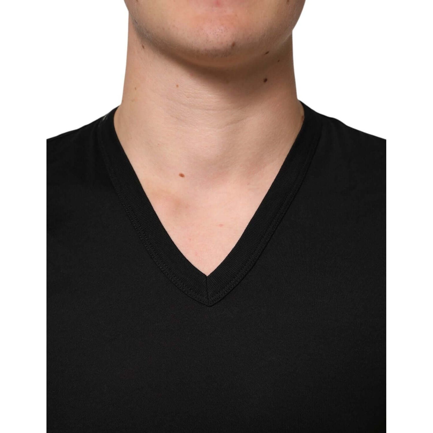Dolce & Gabbana Black Cotton Plain V-Neck Men Shirt T-shirt