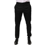 Dolce & Gabbana Black Cotton Tapered Men Formal Trousers Pants showcasing slim fit and elegance for formal occasions.