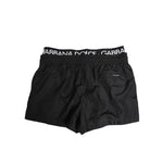 Dolce & Gabbana Black Drawstring Beachwear Men Shorts Swimwear with white logo details and zipper pocket.