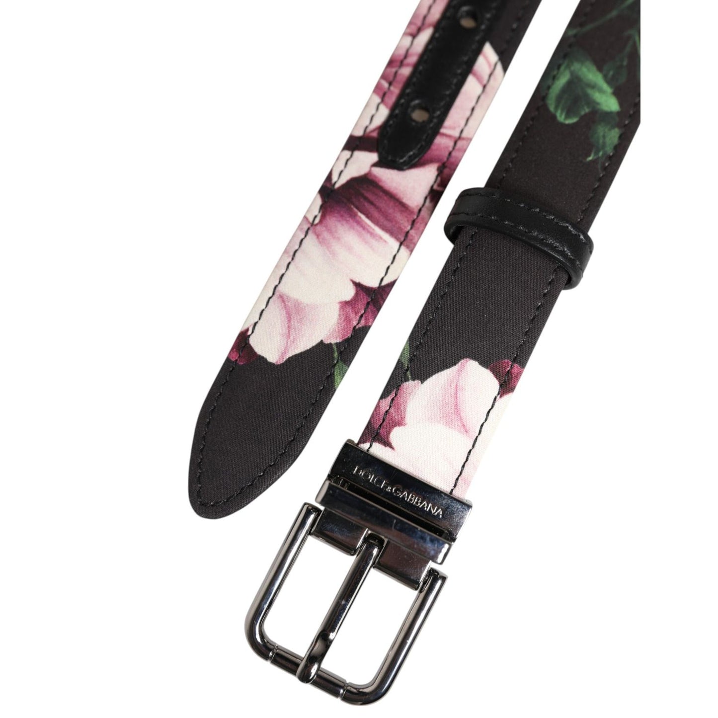 Dolce & Gabbana Black Floral Brocade Silver Metal Buckle Belt