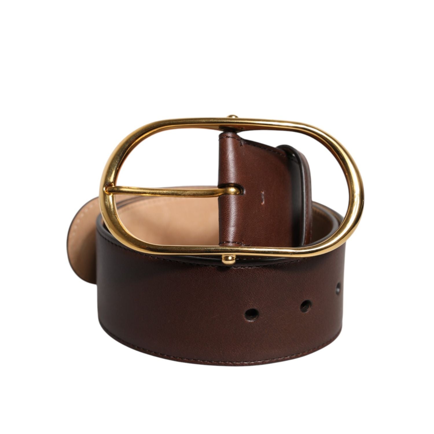 Dolce & Gabbana Brown Leather Waist Gold Metal Buckle Belt