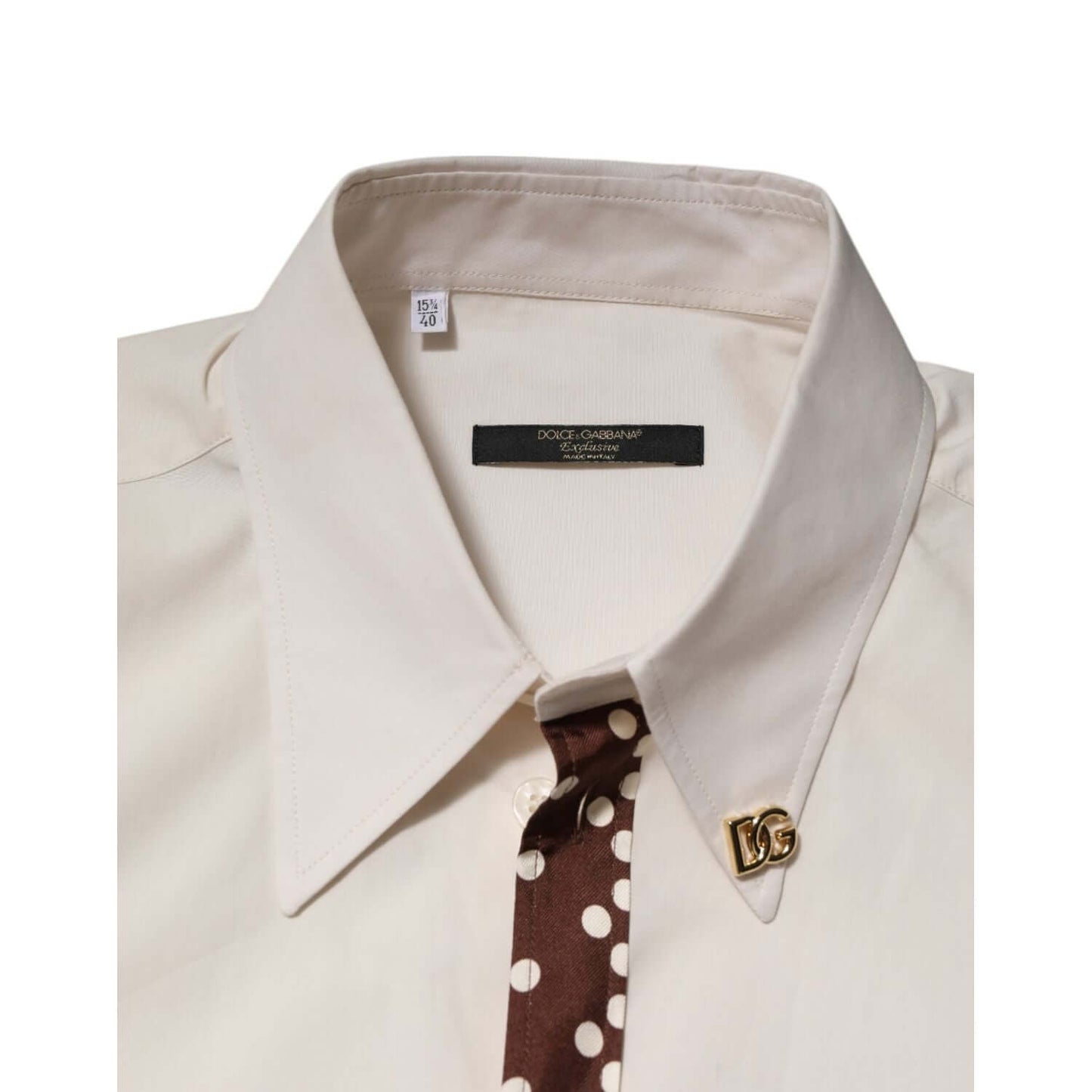 Dolce & Gabbana Cream White Cotton Polka Dot Slim Fit Shirt