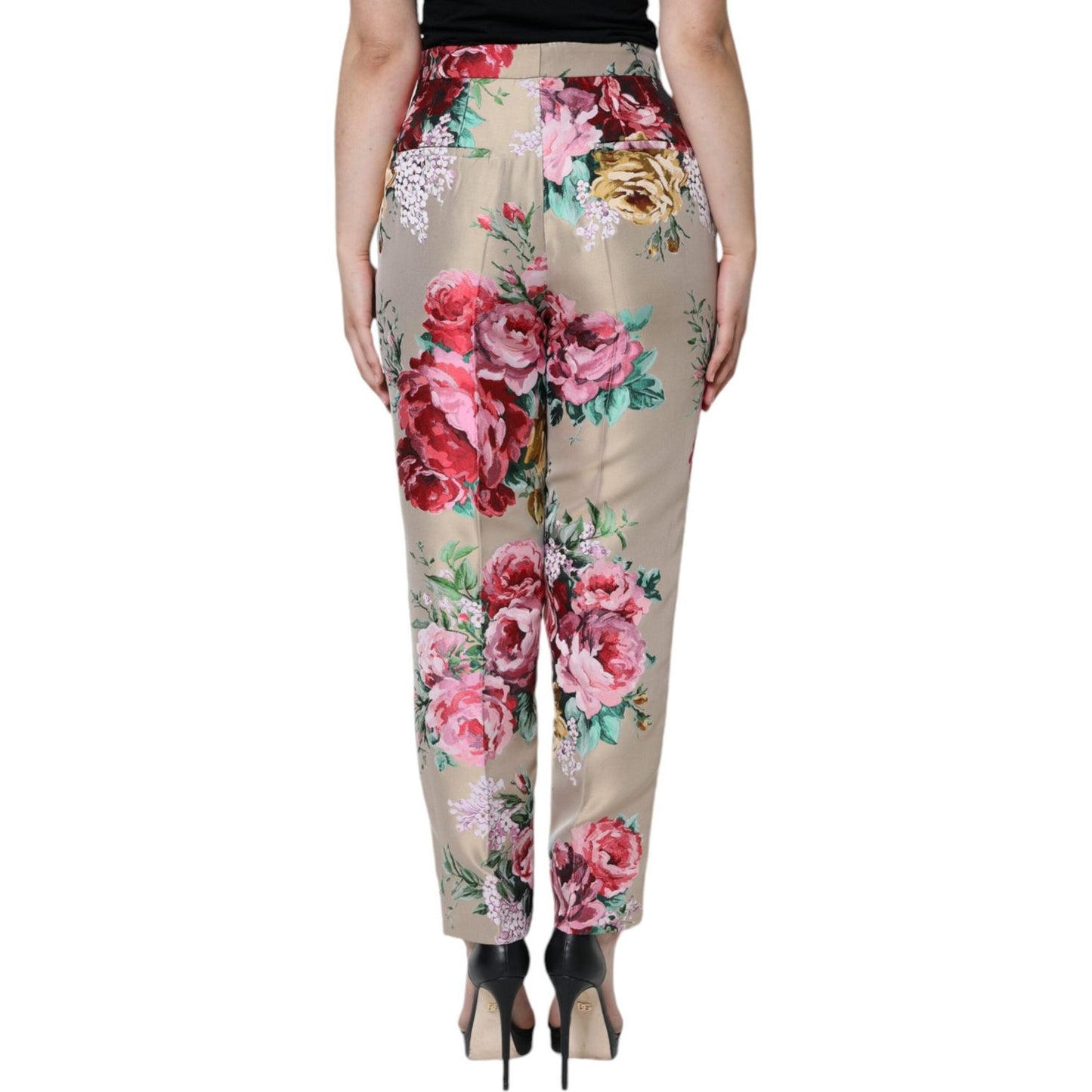 Dolce & Gabbana Beige Floral Jacquard High Waist Tapered Pants PAN74586-46