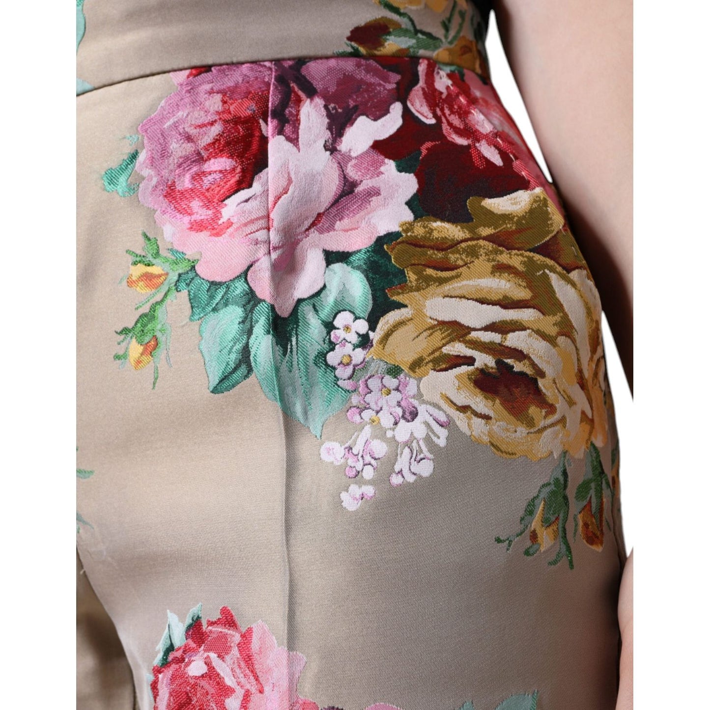 Dolce & Gabbana Beige Floral Jacquard High Waist Tapered Pants PAN74586-46