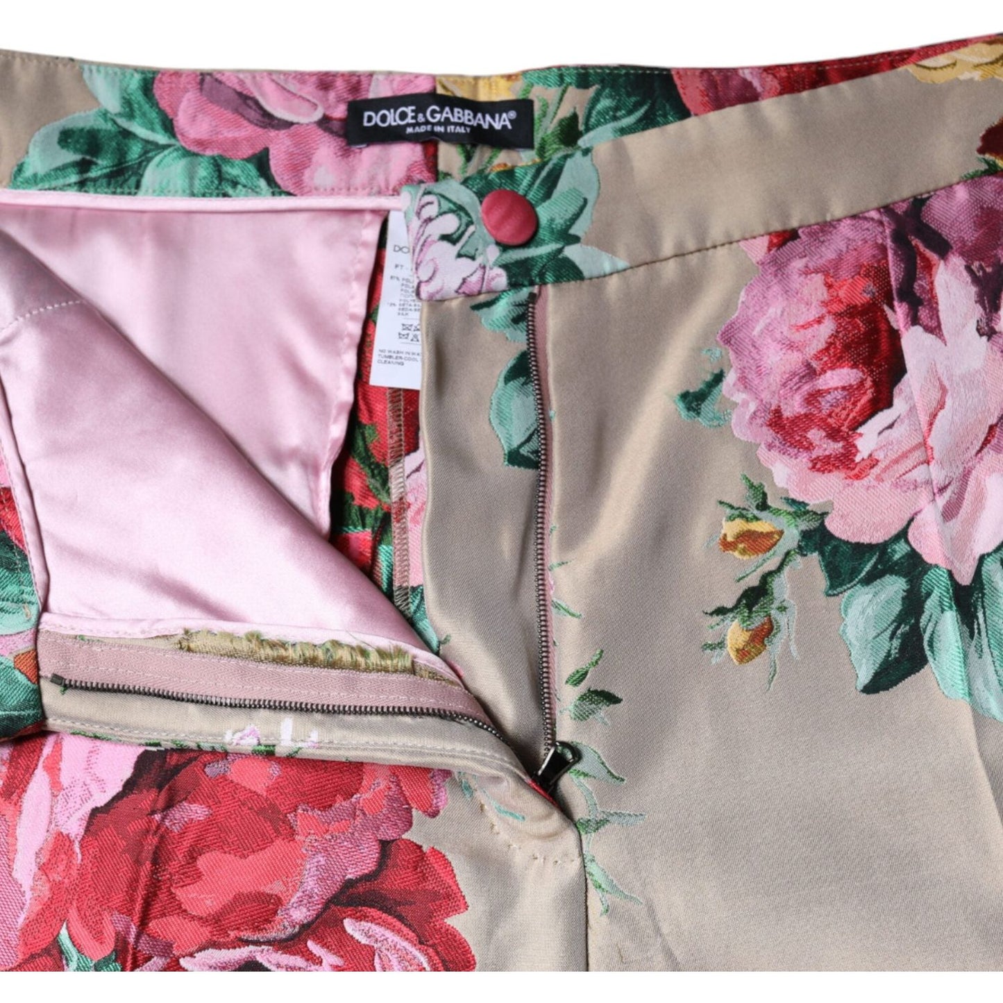 Dolce & Gabbana Beige Floral Jacquard High Waist Tapered Pants PAN74586-46