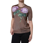 Dolce & Gabbana Brown Floral Applique Viscose Short Sleeve Top TSH86578-42
