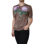Dolce & Gabbana Brown Floral Applique Viscose Short Sleeve Top TSH86578-42